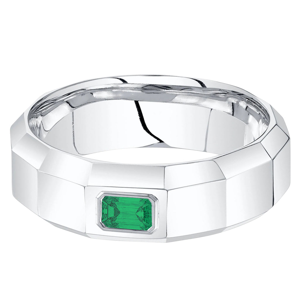 Lab Grown Emerald Mens Wedding Ring Band 14K White Gold (0.32ct)