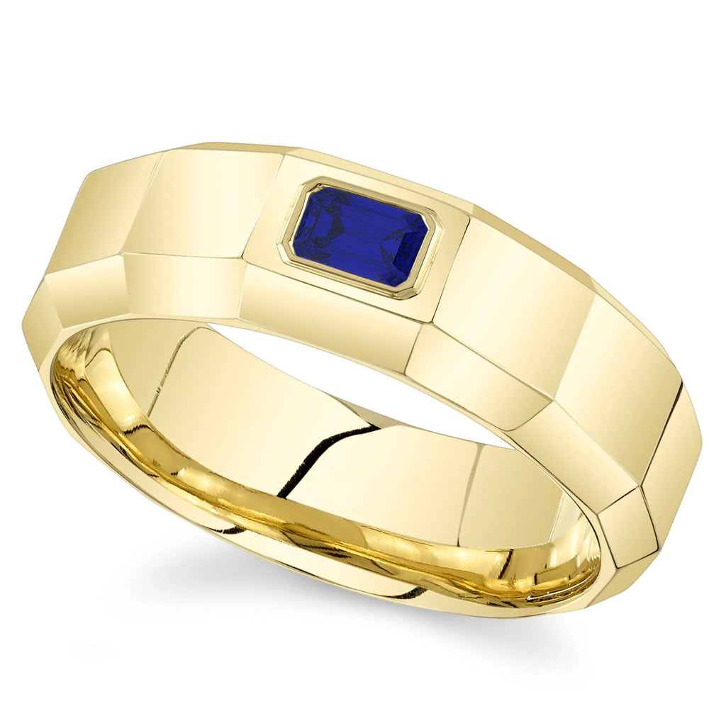Lab Grown Blue Sapphire Mens Wedding Ring Band 14K Yellow Gold (0.45ct)