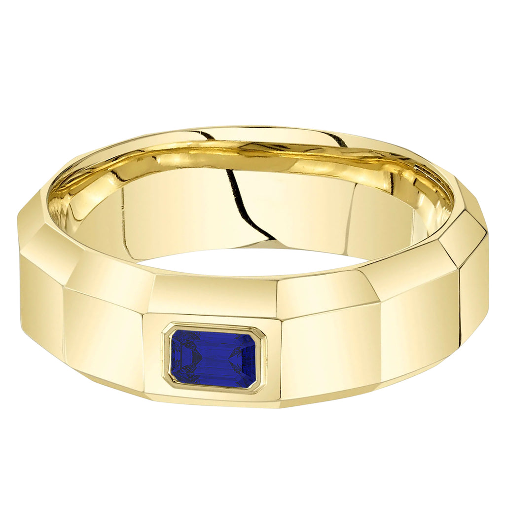 Lab Grown Blue Sapphire Mens Wedding Ring Band 14K Yellow Gold (0.45ct)