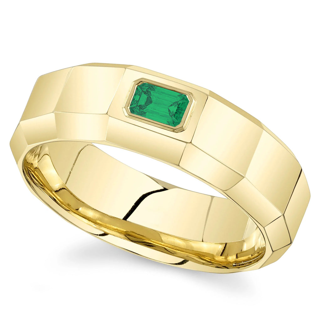 Lab Grown Emerald Mens Wedding Ring Band 14K Yellow Gold (0.32ct)
