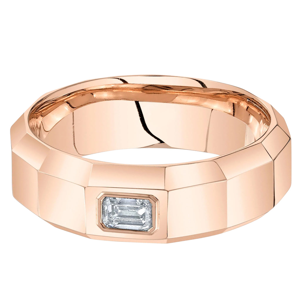 Emerald Cut Lab Diamond Mens Wedding Ring Band 14K Rose Gold (0.32ct)