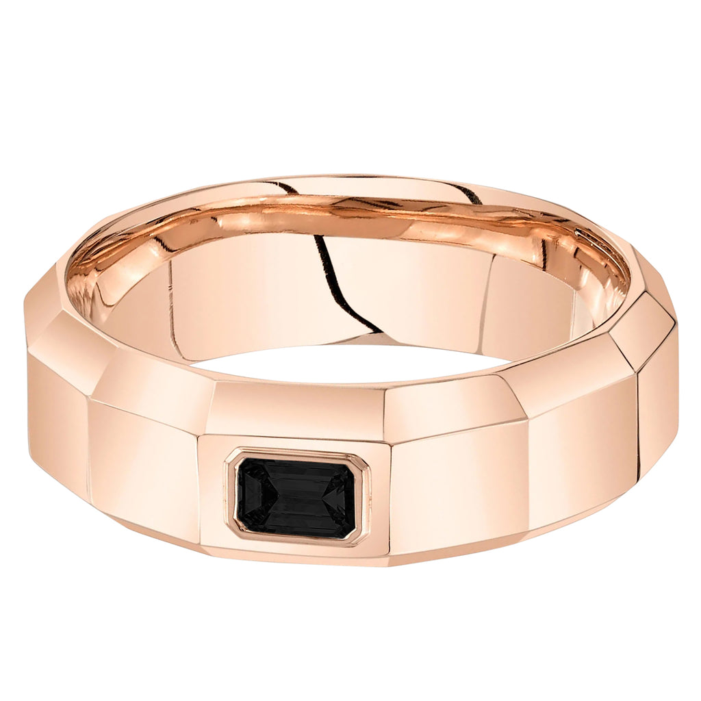 Emerald Cut Black Lab Diamond Mens Wedding Ring Band 14K Rose Gold (0.32ct)