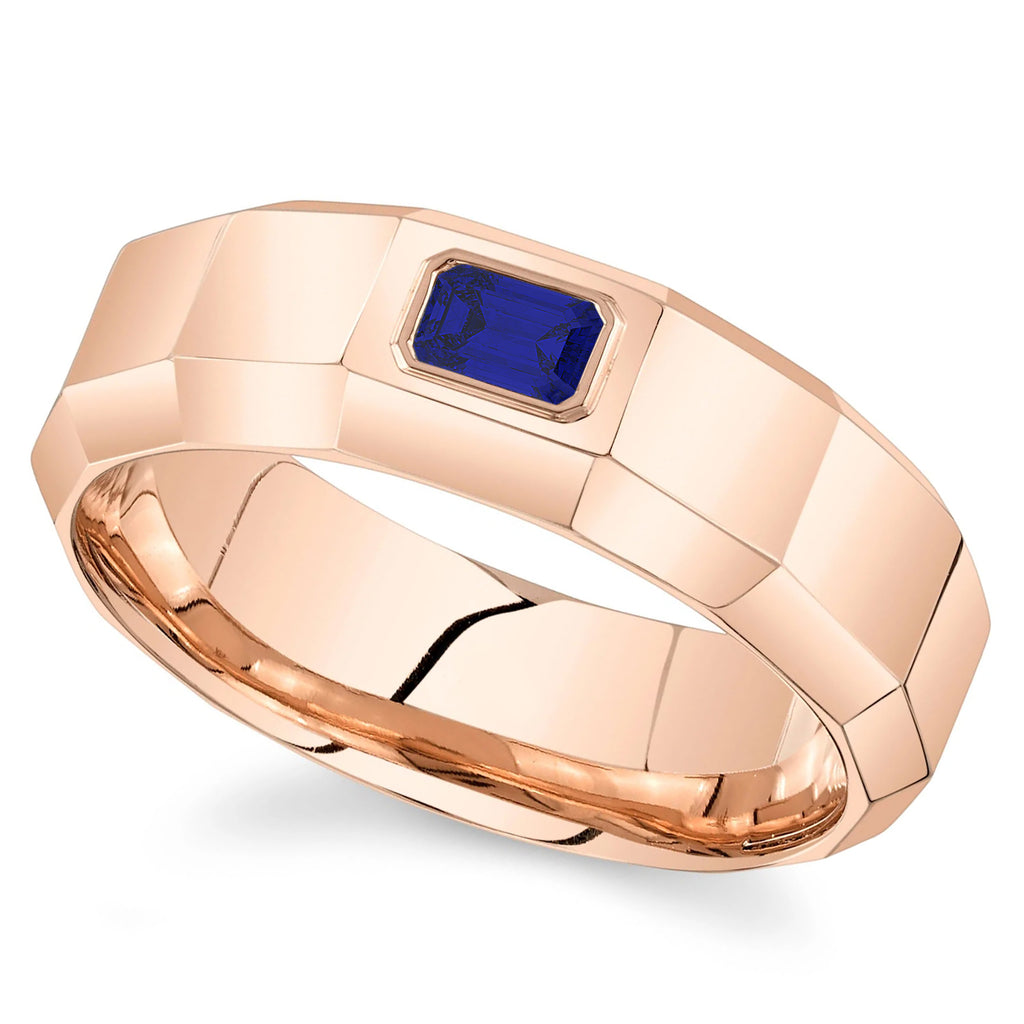 Lab Grown Blue Sapphire Mens Wedding Ring Band 14K Rose Gold (0.45ct)
