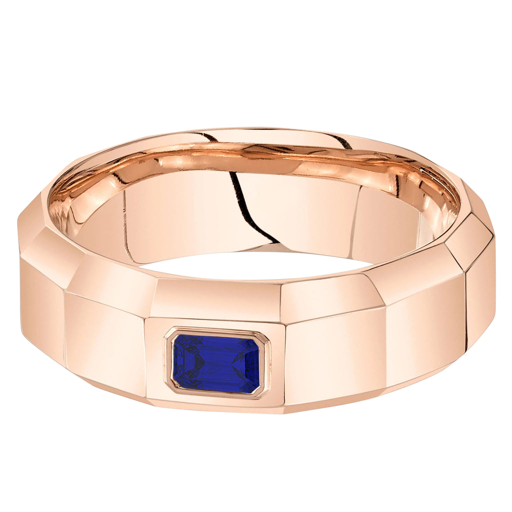 Lab Grown Blue Sapphire Mens Wedding Ring Band 14K Rose Gold (0.45ct)