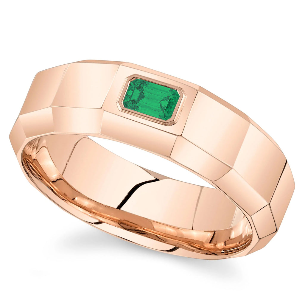 Lab Grown Emerald Mens Wedding Ring Band 14K Rose Gold (0.32ct)