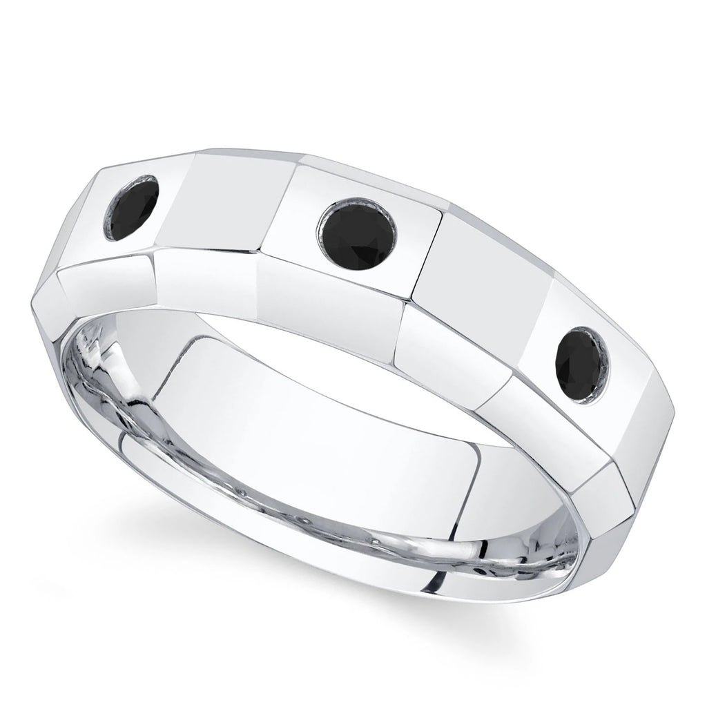 Round Lab Black Diamond Mens Wedding Ring Band 14K White Gold (0.26ct)