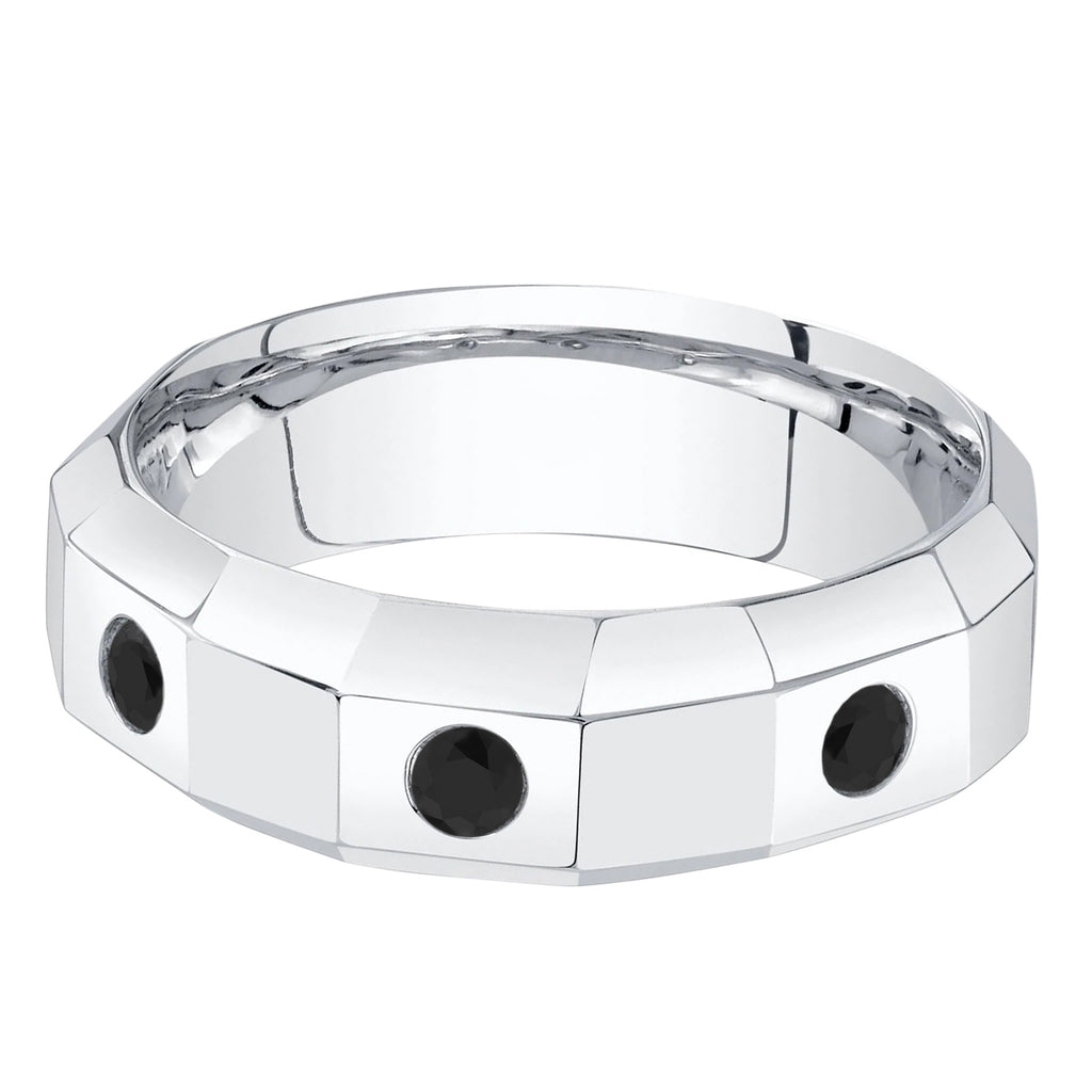 Round Lab Black Diamond Mens Wedding Ring Band 14K White Gold (0.26ct)