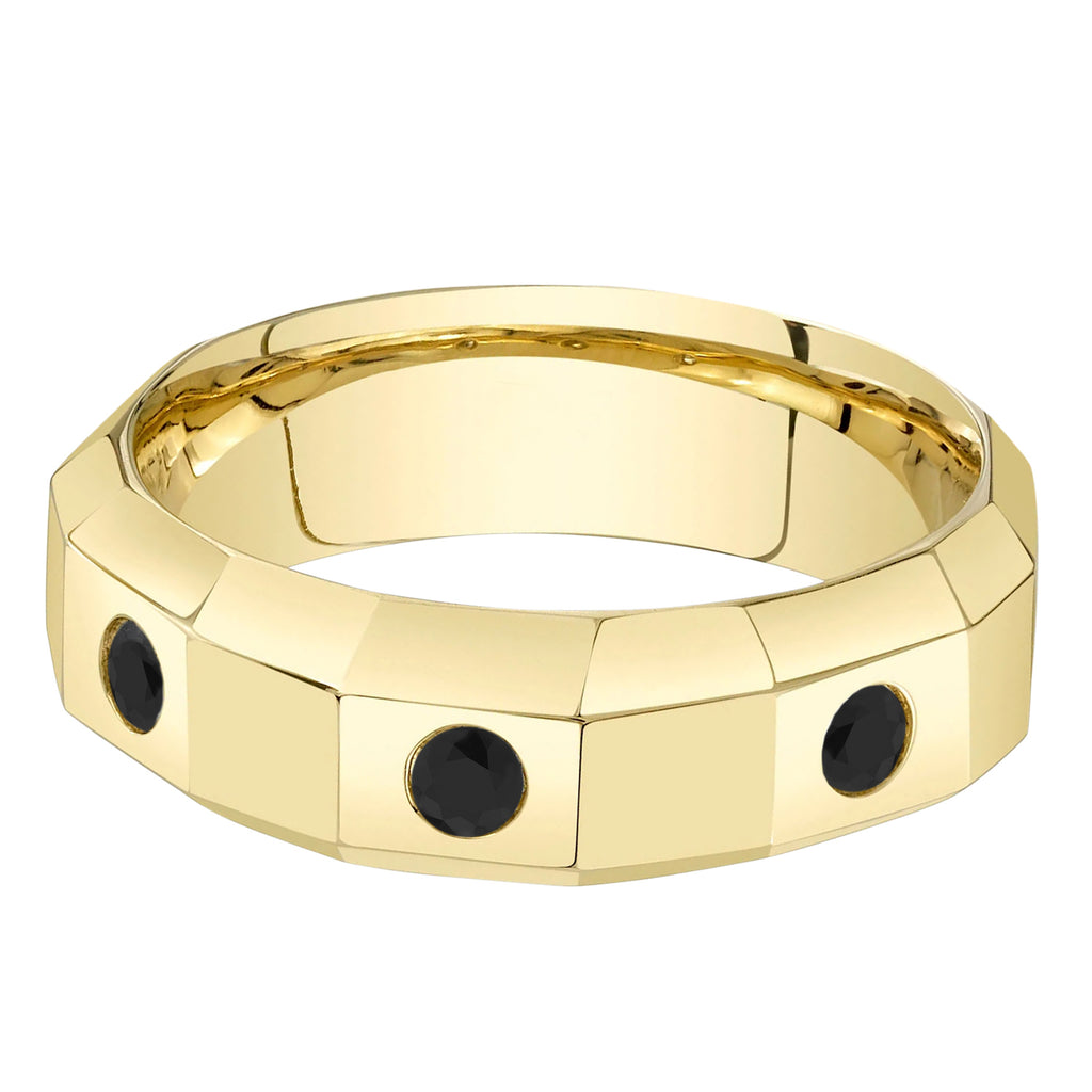 Round Lab Black Diamond Mens Wedding Ring Band 14K Yellow Gold (0.26ct)