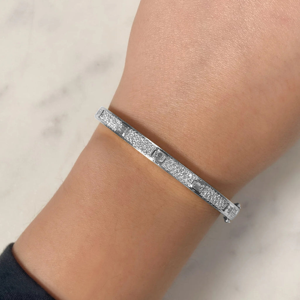 Emerald Cut Diamond Bangle Bracelet 14K White Gold (1.80ct)