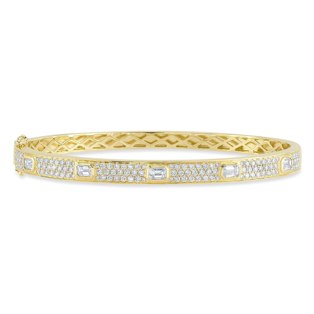 Emerald Cut Diamond Bangle Bracelet 14K Yellow Gold (1.80ct)