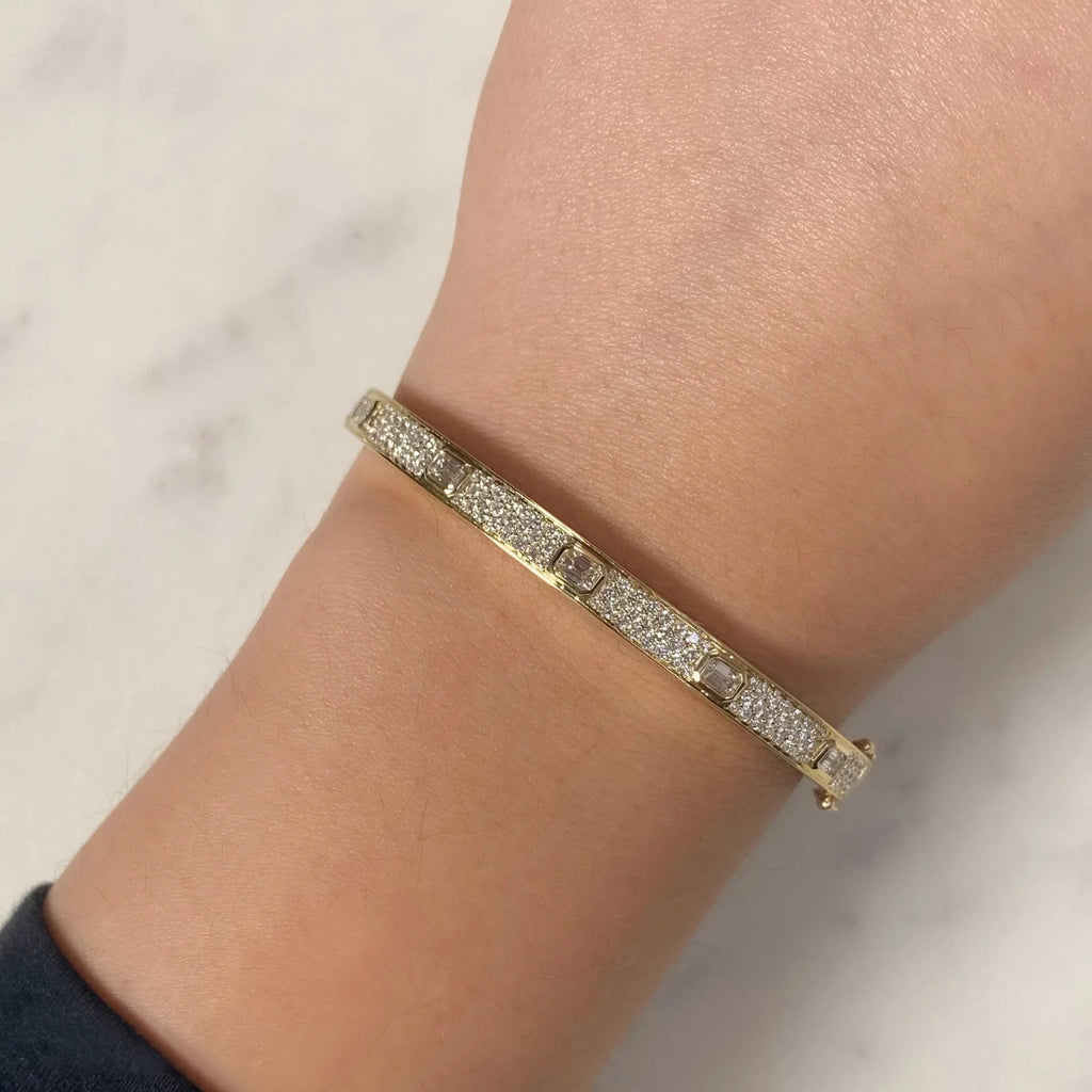 Emerald Cut Diamond Bangle Bracelet 14K Yellow Gold (1.80ct)
