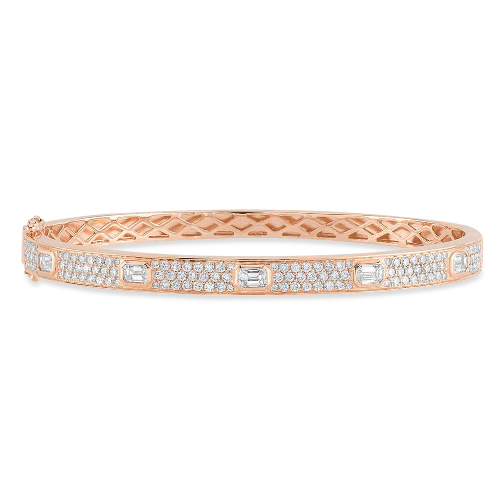 Emerald Cut Diamond Bangle Bracelet 14K Rose Gold (1.80ct)