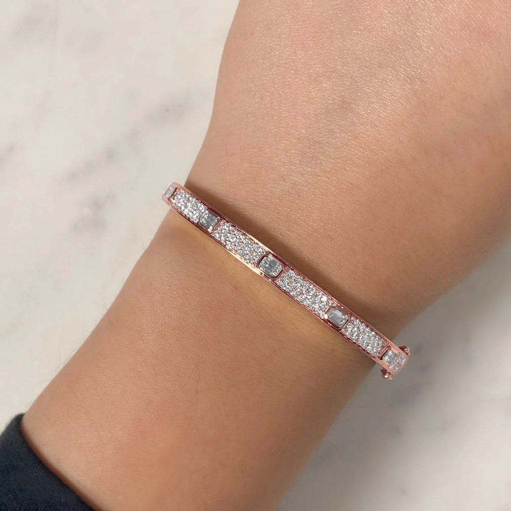 Emerald Cut Diamond Bangle Bracelet 14K Rose Gold (1.80ct)