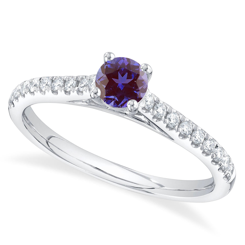 Round Lab Alexandrite & Diamond Engagement Ring 14K White Gold (0.81ct)