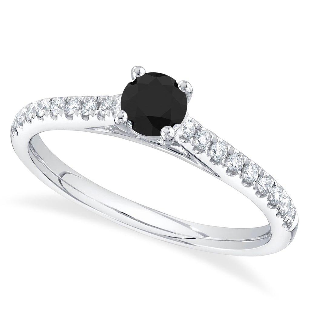 Round Black Diamond Solitaire Engagement Ring 14K White Gold (0.59ct)