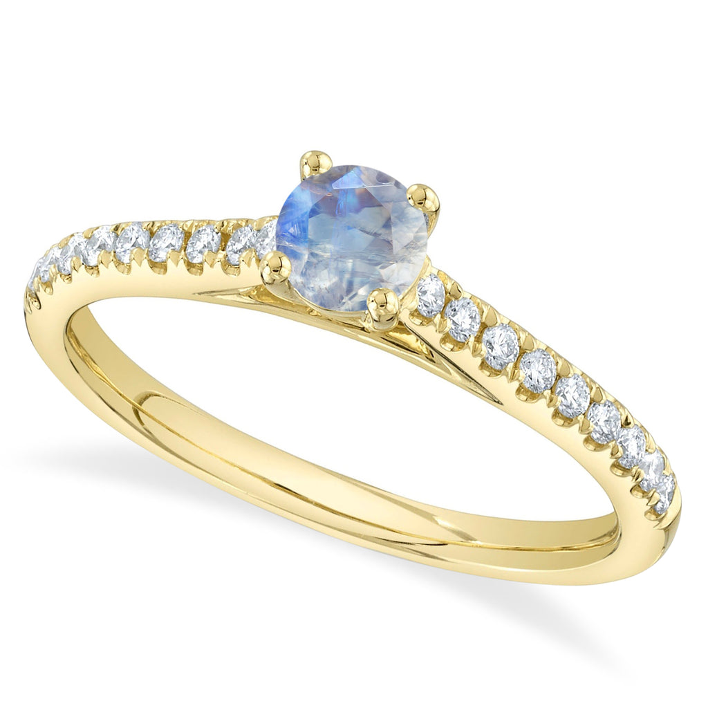 Round Moonstone & Diamond Engagement Ring 14K Yellow Gold (0.59ct)