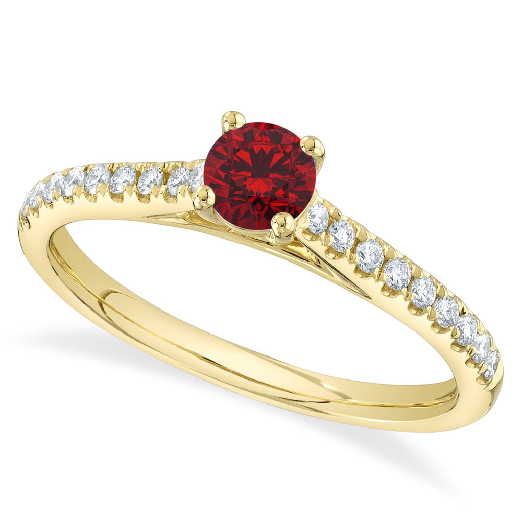 Round Ruby Solitaire & Diamond Engagement Ring 14K Yellow Gold (0.77ct)