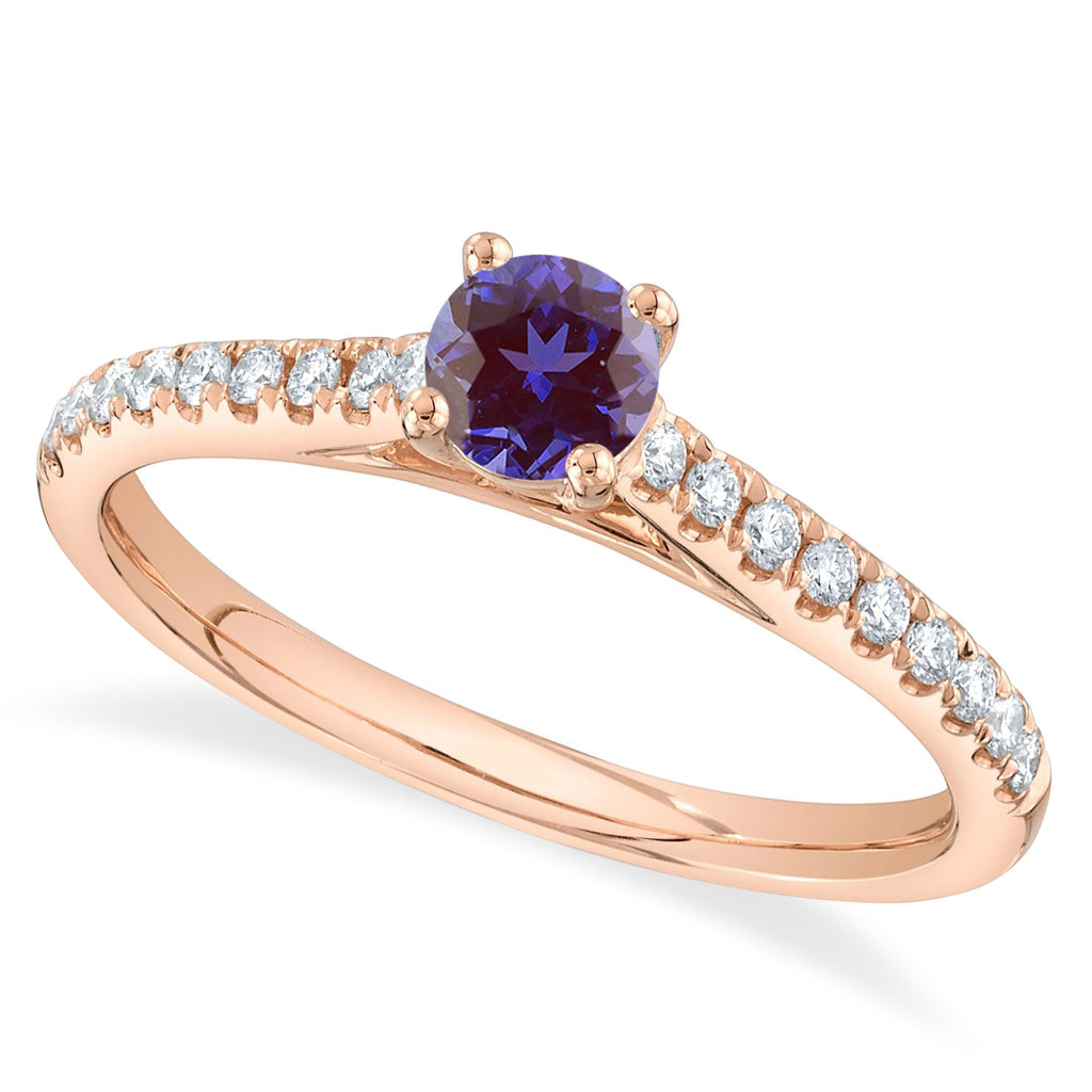 Round Lab Alexandrite & Diamond Engagement Ring 14K Rose Gold (0.81ct)