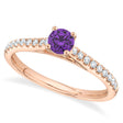 Round Amethyst Solitaire & Diamond Engagement Ring 14K Rose Gold (0.67ct)