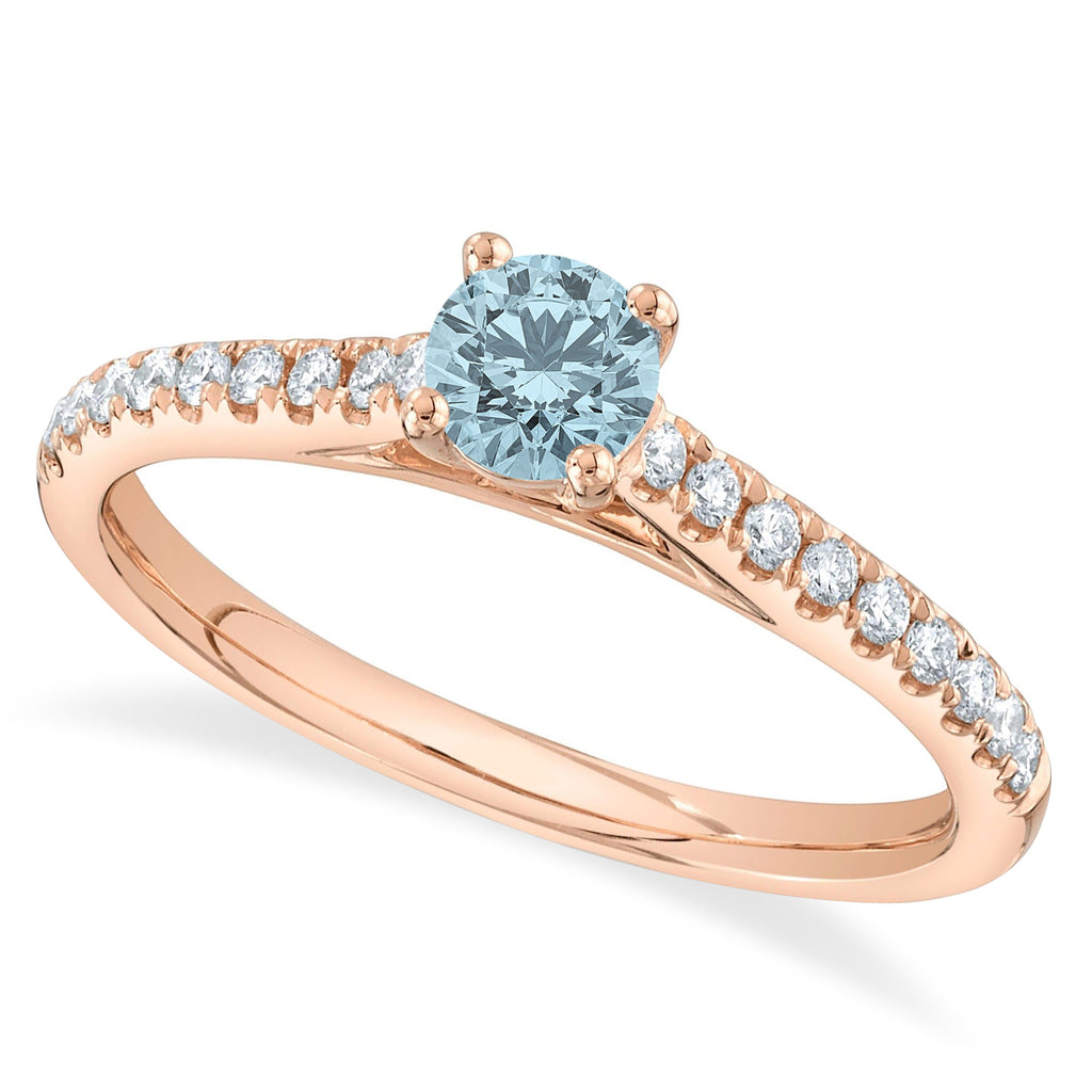 Round Aquamarine Solitaire & Diamond Engagement Ring 14K Rose Gold (0.64ct)