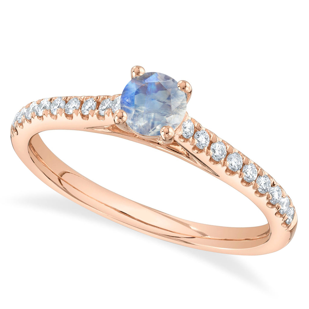 Round Moonstone & Diamond Engagement Ring 14K Rose Gold (0.59ct)