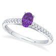 Oval Amethyst Solitaire & Diamond Engagement Ring 14K White Gold (0.54ct)