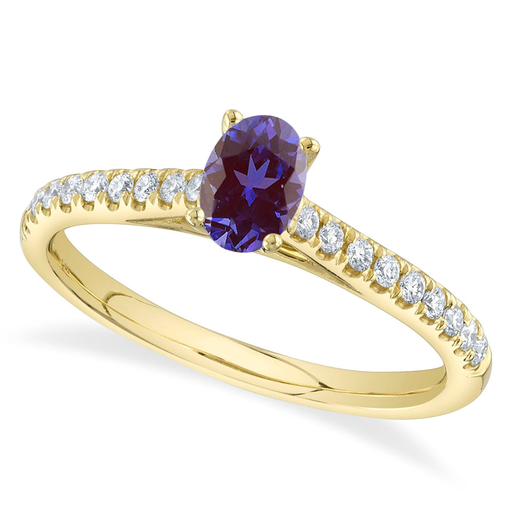 Oval Alexandrite & Diamond Engagement Ring 14K Yellow Gold (0.76ct)