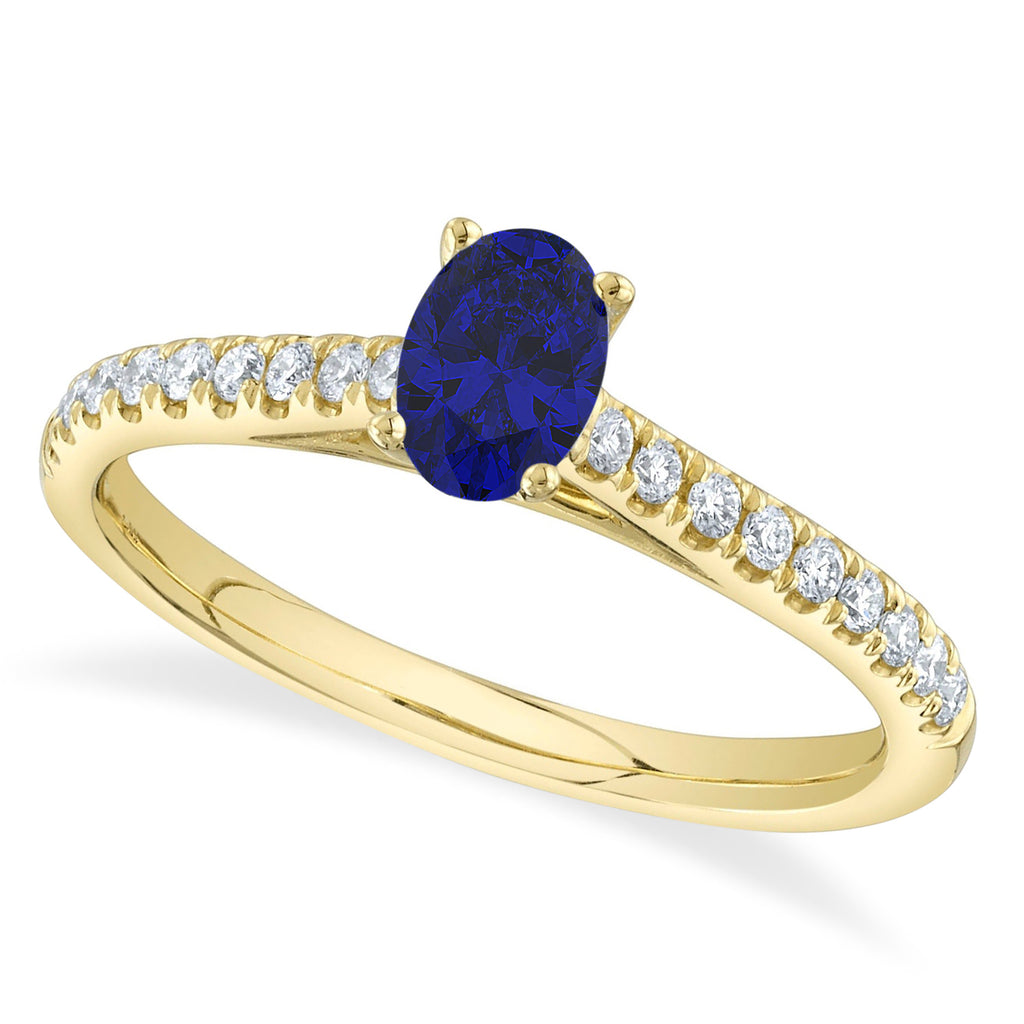 Oval Blue Sapphire Solitaire & Diamond Engagement Ring 14K Yellow Gold (0.67ct)