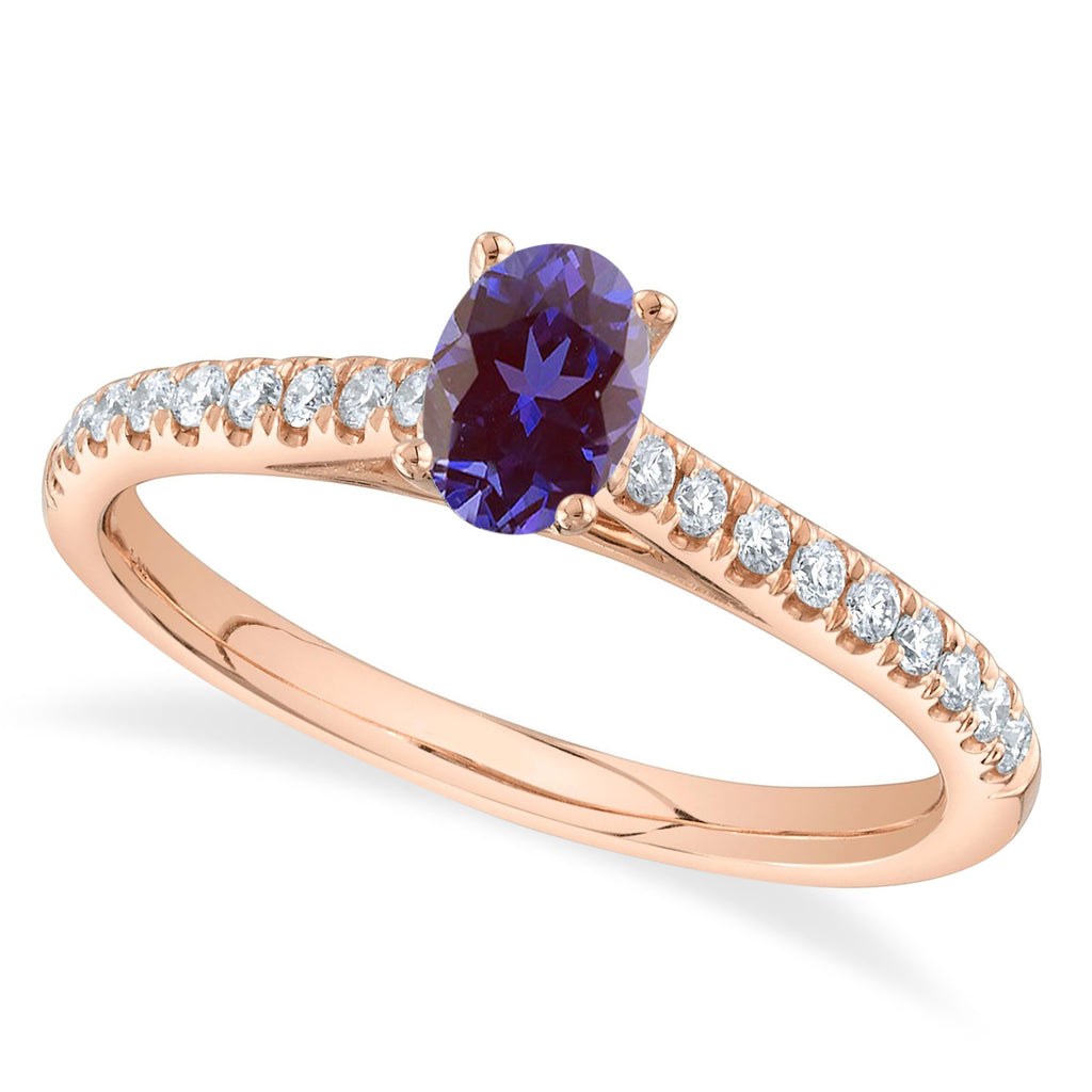 Oval Alexandrite & Diamond Engagement Ring 14K Rose Gold (0.76ct)
