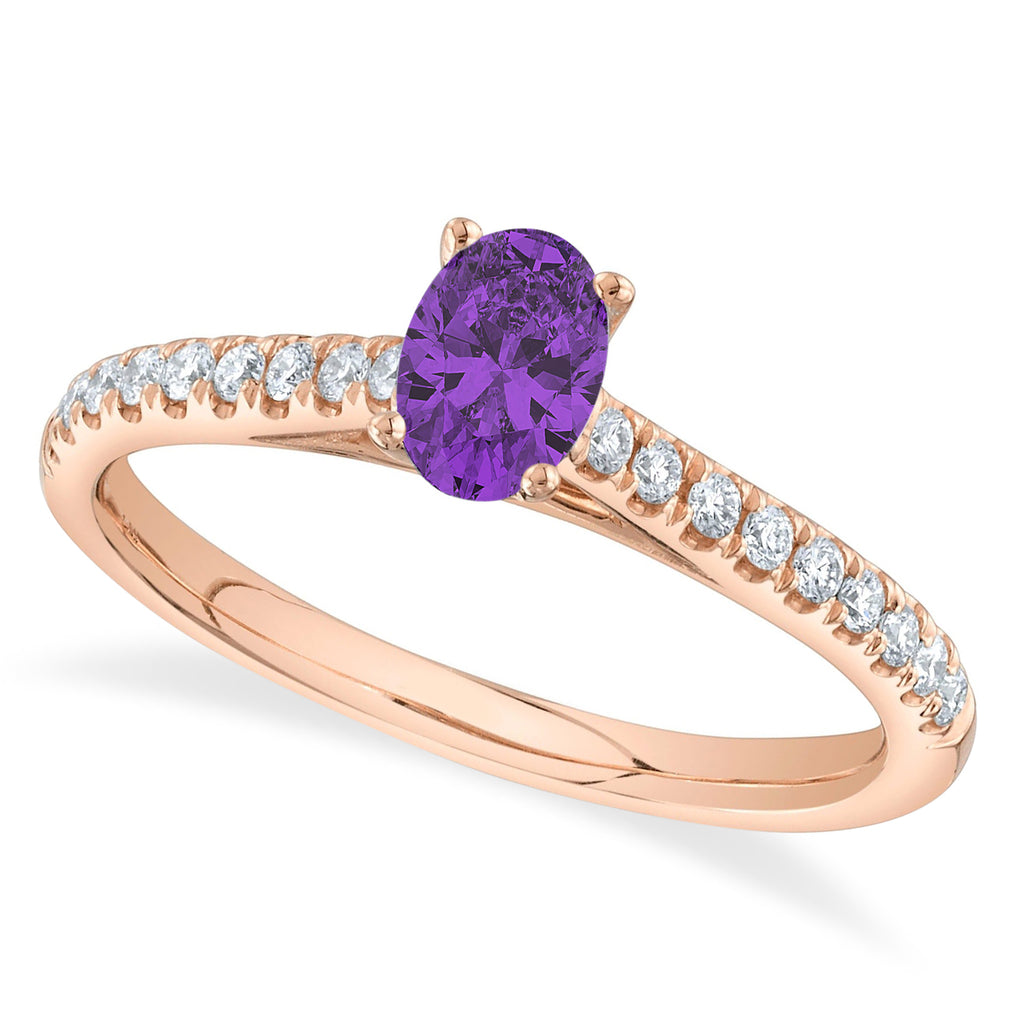 Oval Amethyst Solitaire & Diamond Engagement Ring 14K Rose Gold (0.54ct)