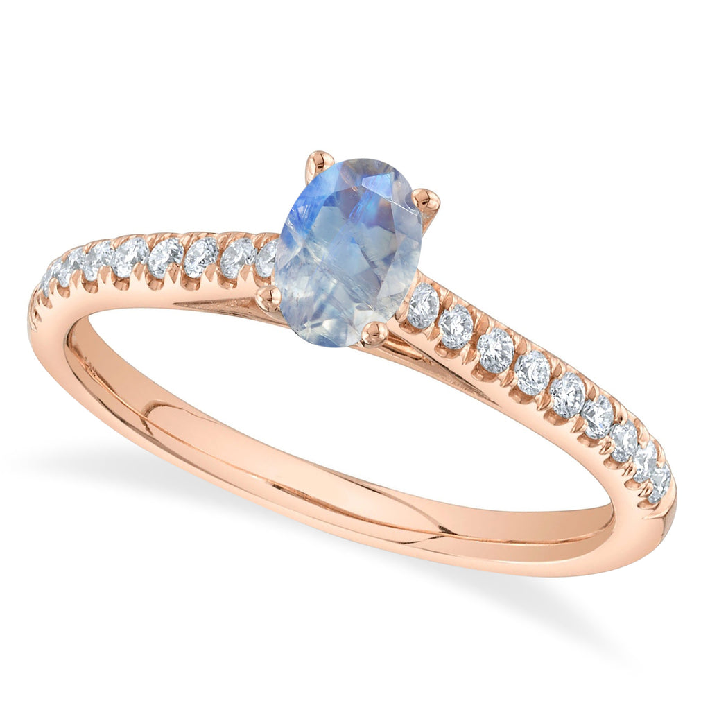 Oval Moonstone & Diamond Engagement Ring 14K Rose Gold (0.59ct)