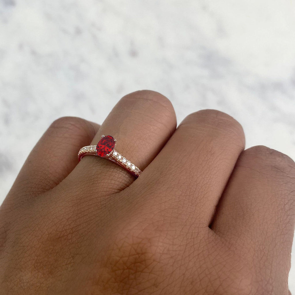 Oval Ruby Solitaire & Diamond Engagement Ring 14K Rose Gold (0.69ct)