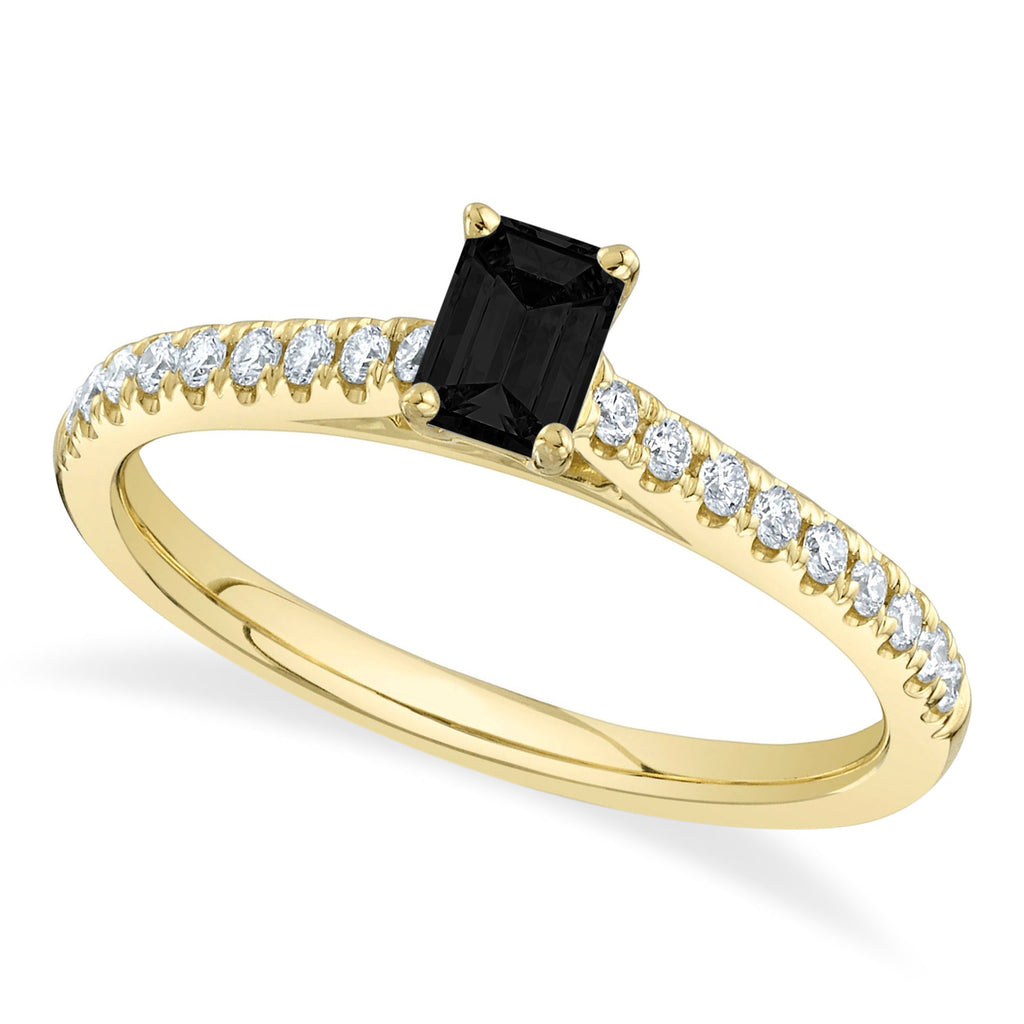 Emerald-Cut Black Diamond Engagement Ring 14K Yellow Gold (0.59ct)