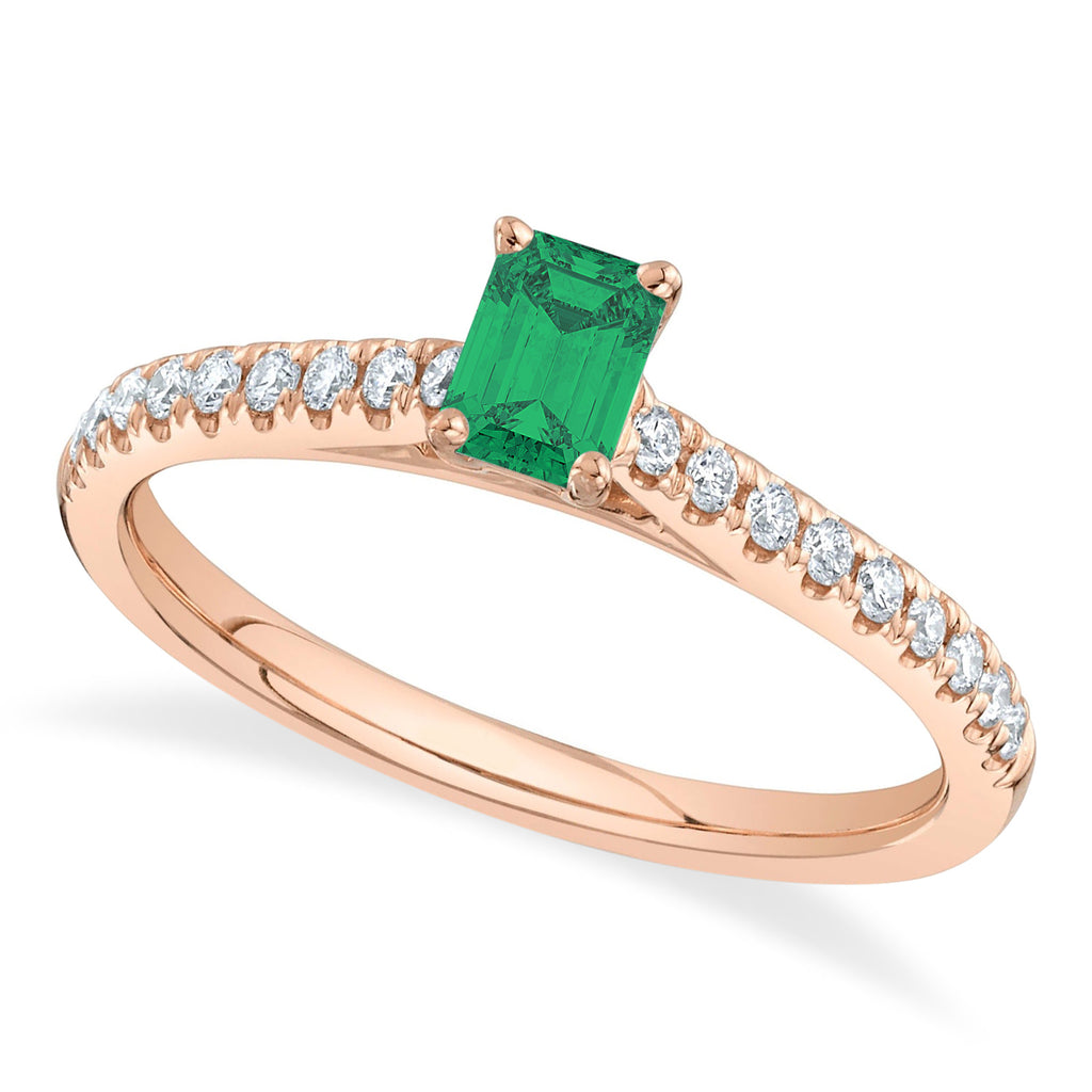 Emerald & Diamond Accented Engagement Ring 14K Rose Gold (0.75ct)