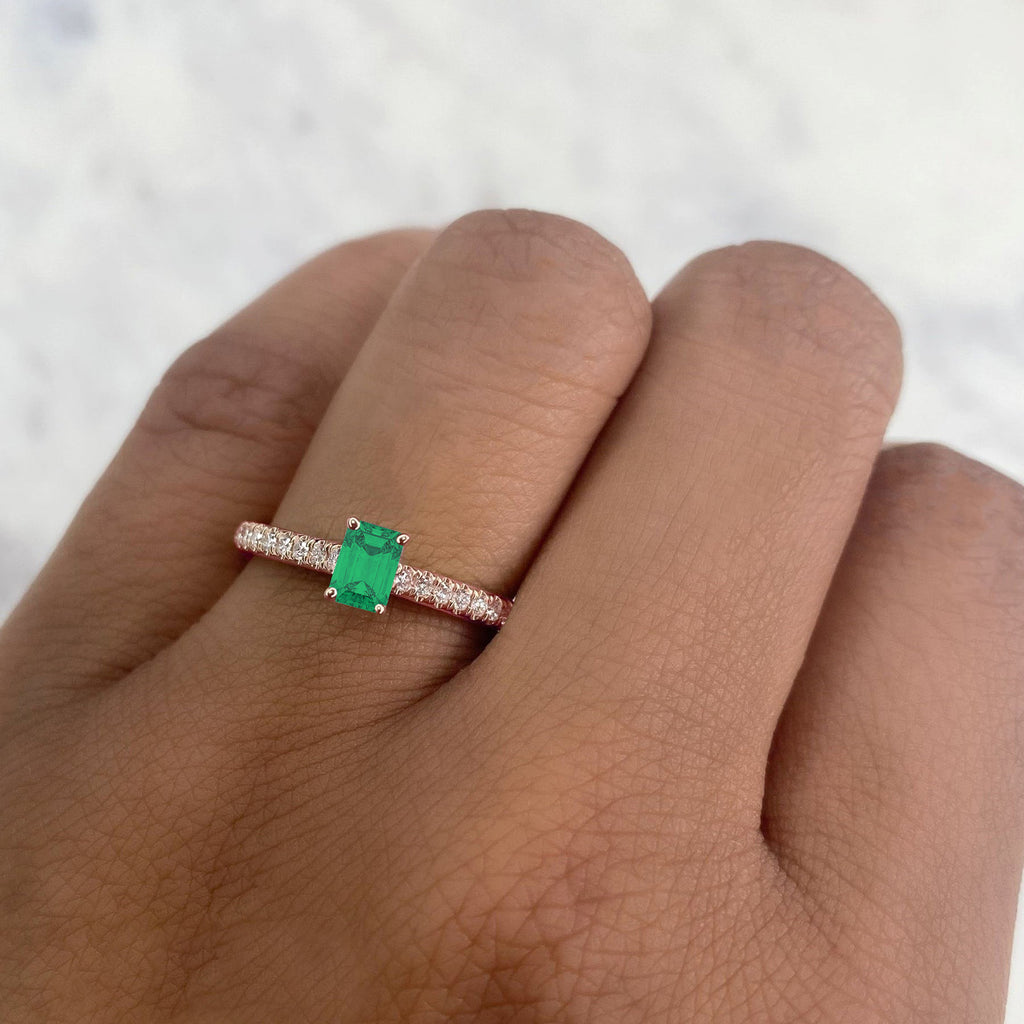 Emerald & Diamond Accented Engagement Ring 14K Rose Gold (0.75ct)