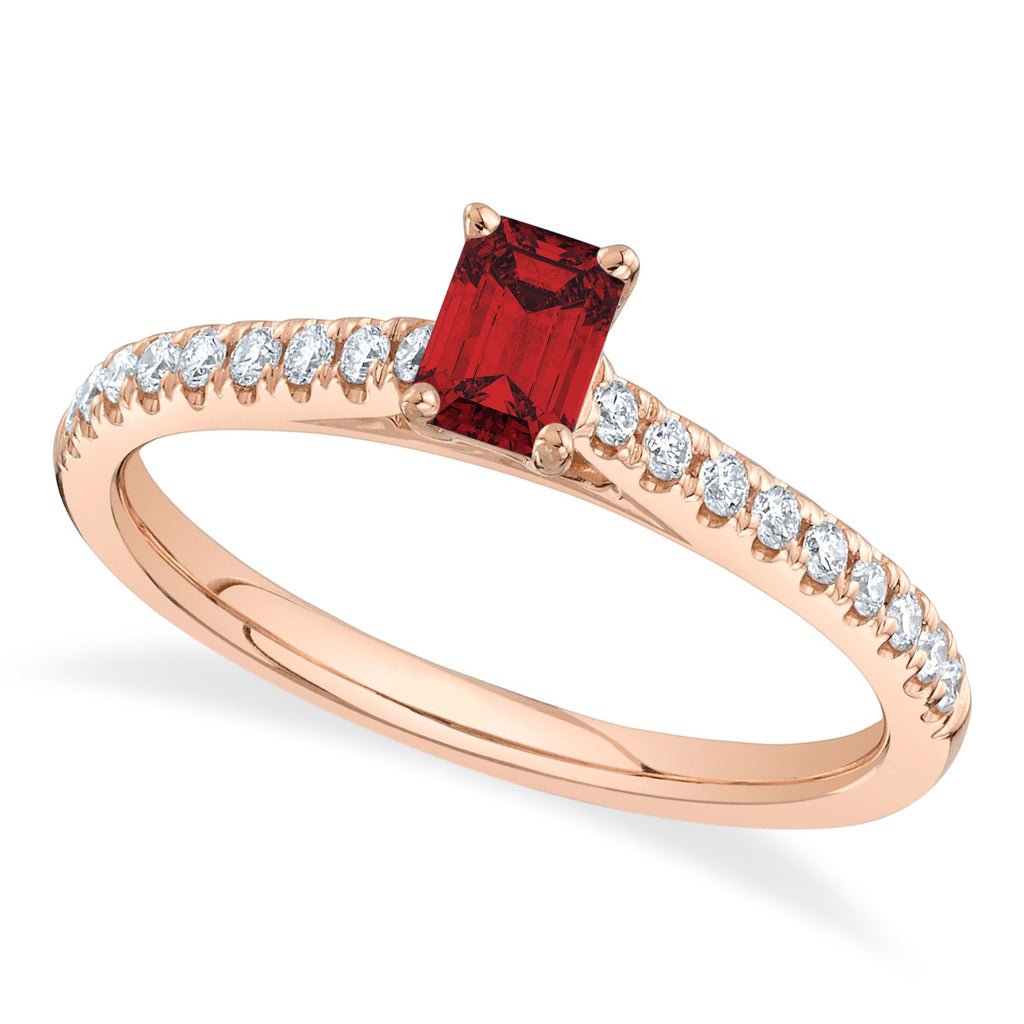 Emerald Cut Ruby & Diamond Engagement Ring 14K Rose Gold (0.89ct)