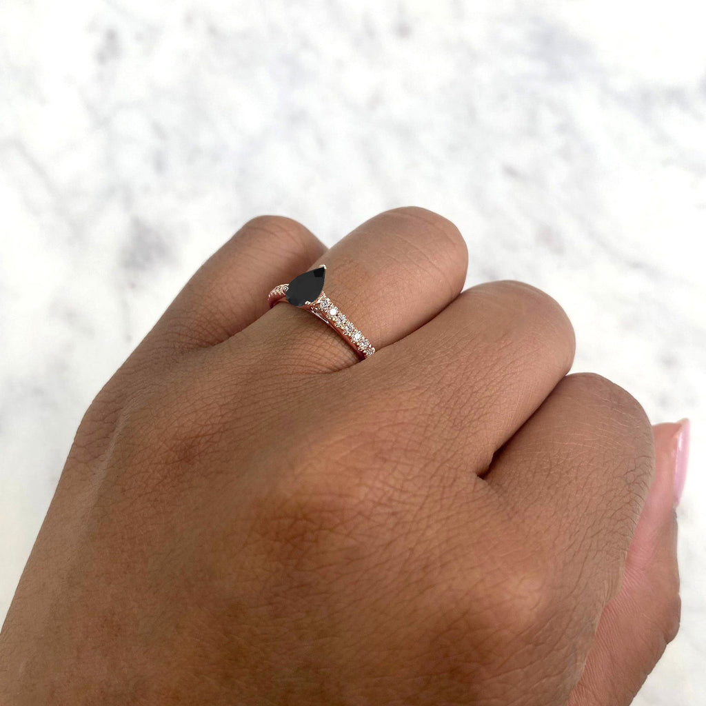 Pear Black Diamond Solitaire Engagement Ring 14K Rose Gold (0.59ct)