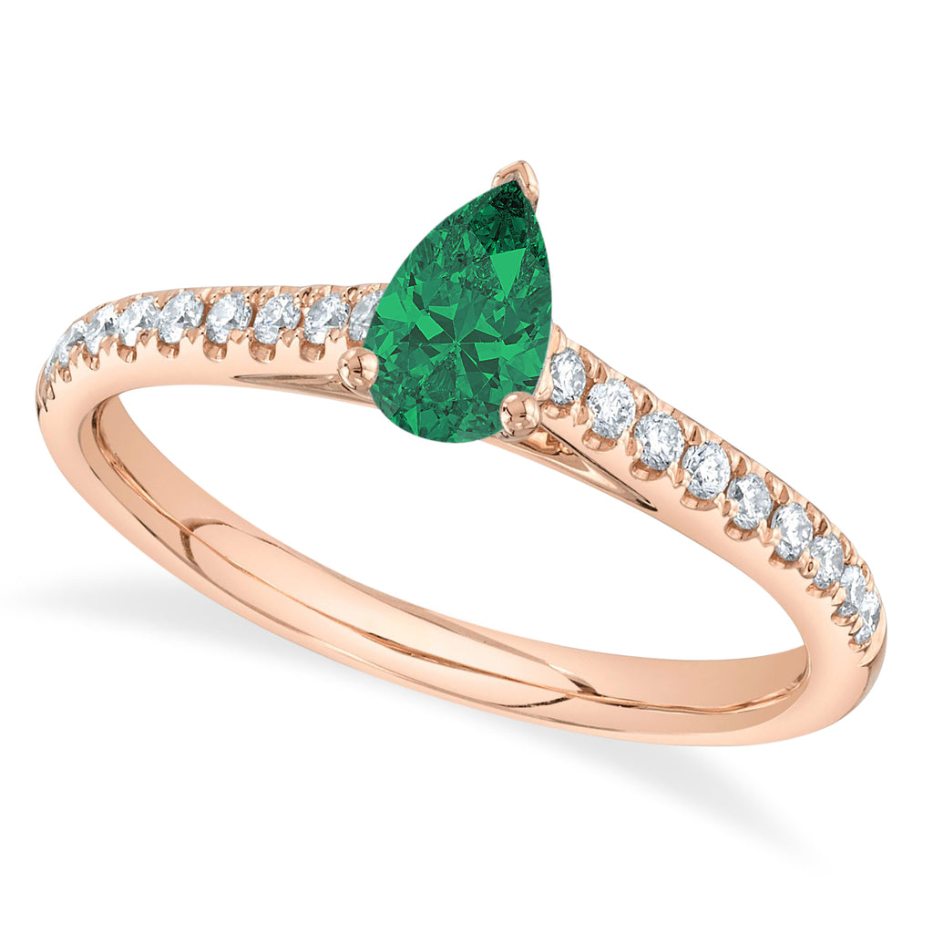 Pear Emerald Solitaire & Diamond Engagement Ring 14K Rose Gold (0.59ct)