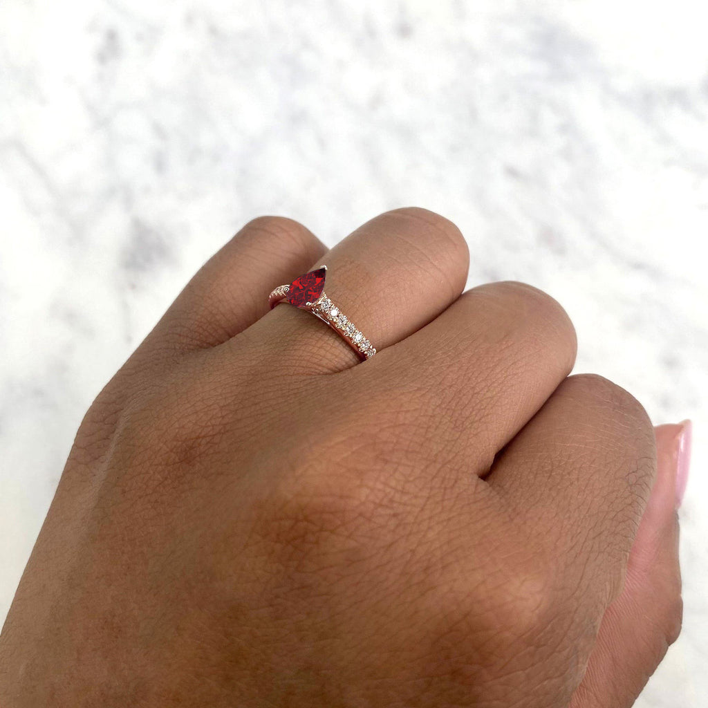 Pear Ruby Solitaire & Diamond Engagement Ring 14K Rose Gold (0.68ct)