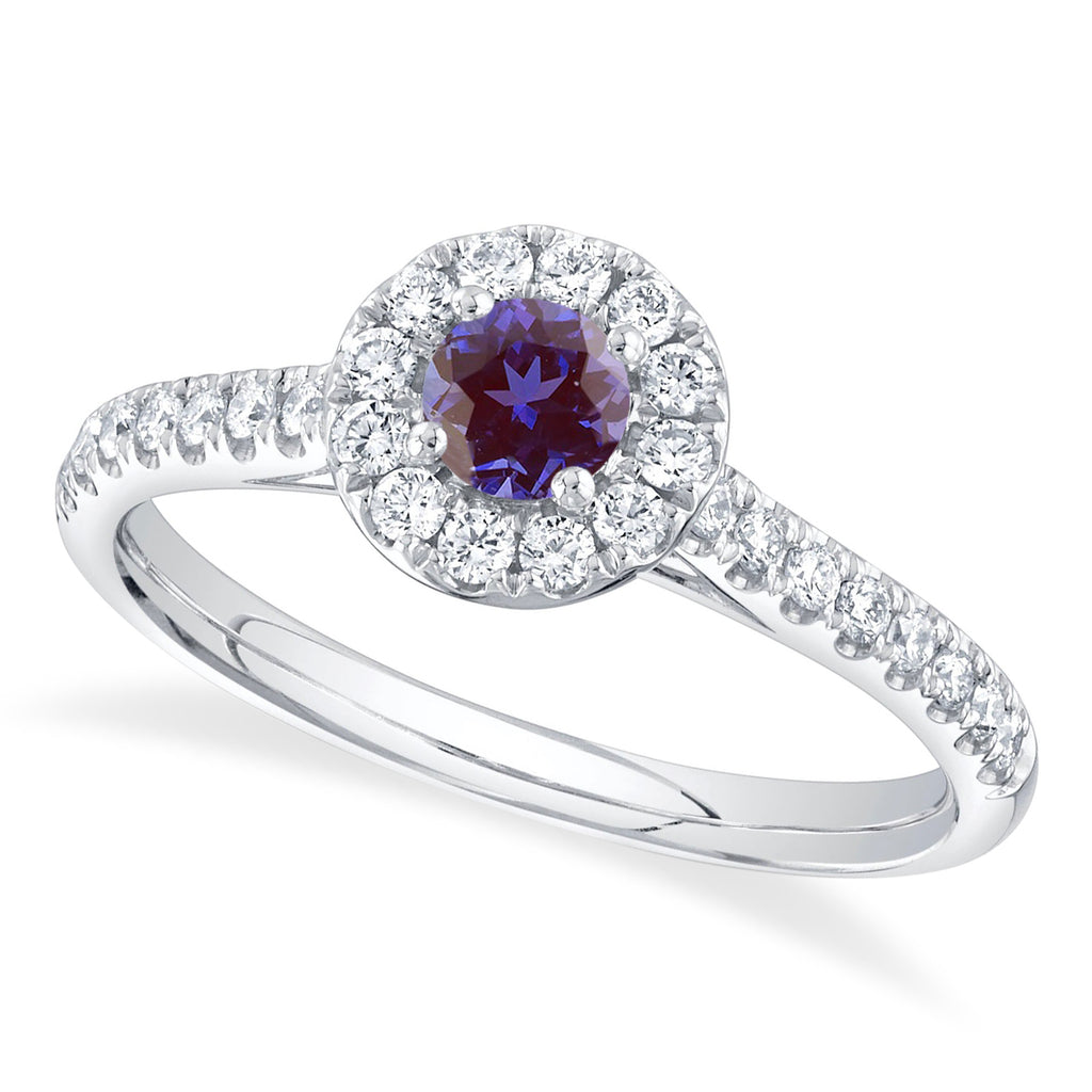 Round Alexandrite & Diamond Engagement Ring 14K White Gold (0.61ct)