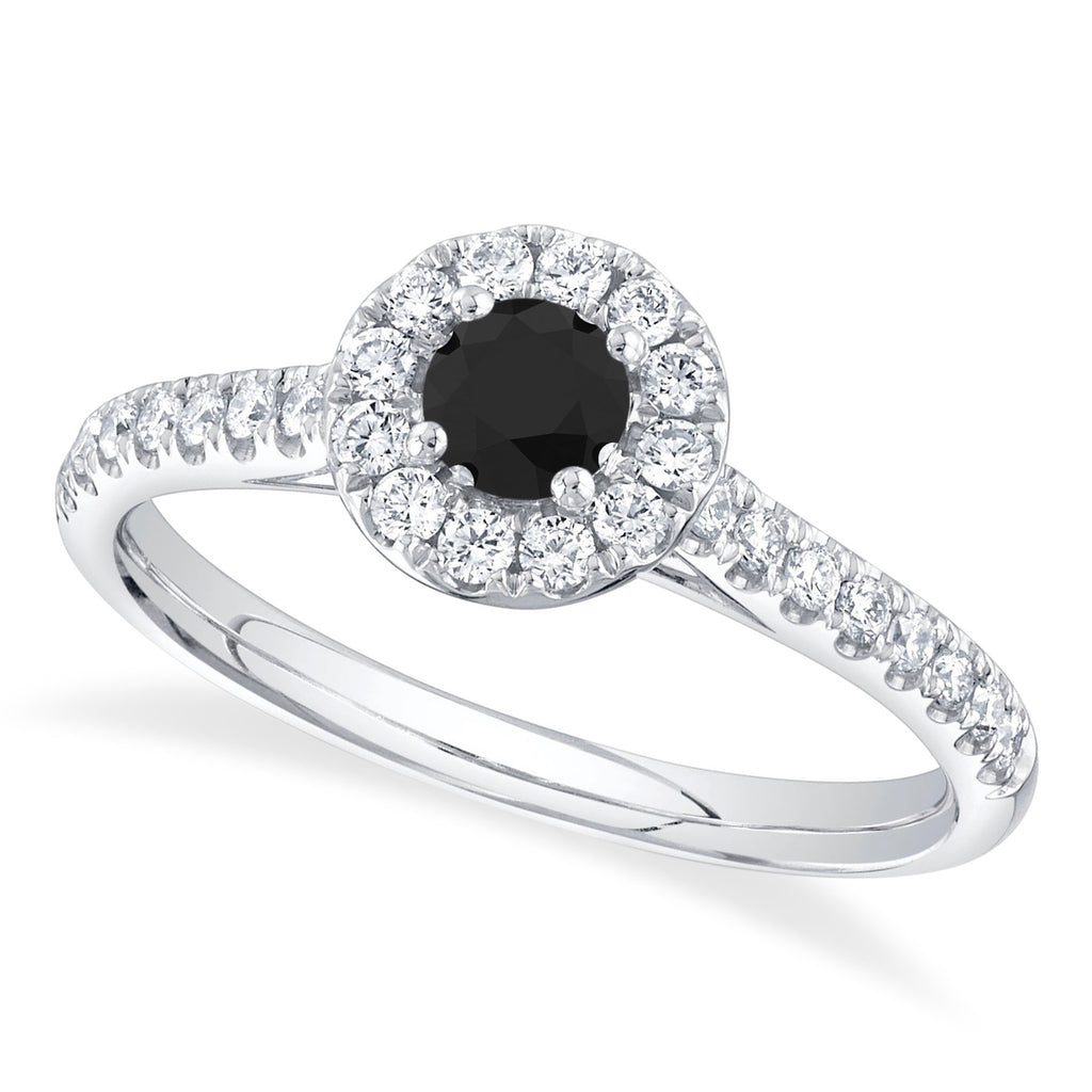 Round Black Diamond Solitaire Engagement Ring 14K White Gold (0.62ct)