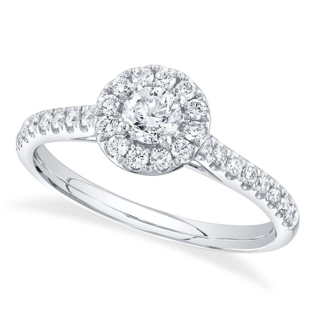 Round Cut Diamond Halo Engagement Ring 14K White Gold (0.62ct)