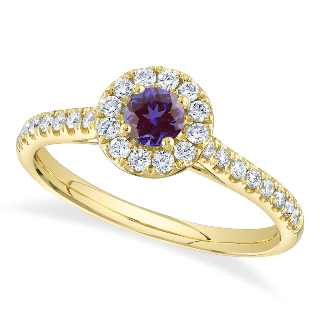 Round Alexandrite & Diamond Engagement Ring 14K Yellow Gold (0.61ct)