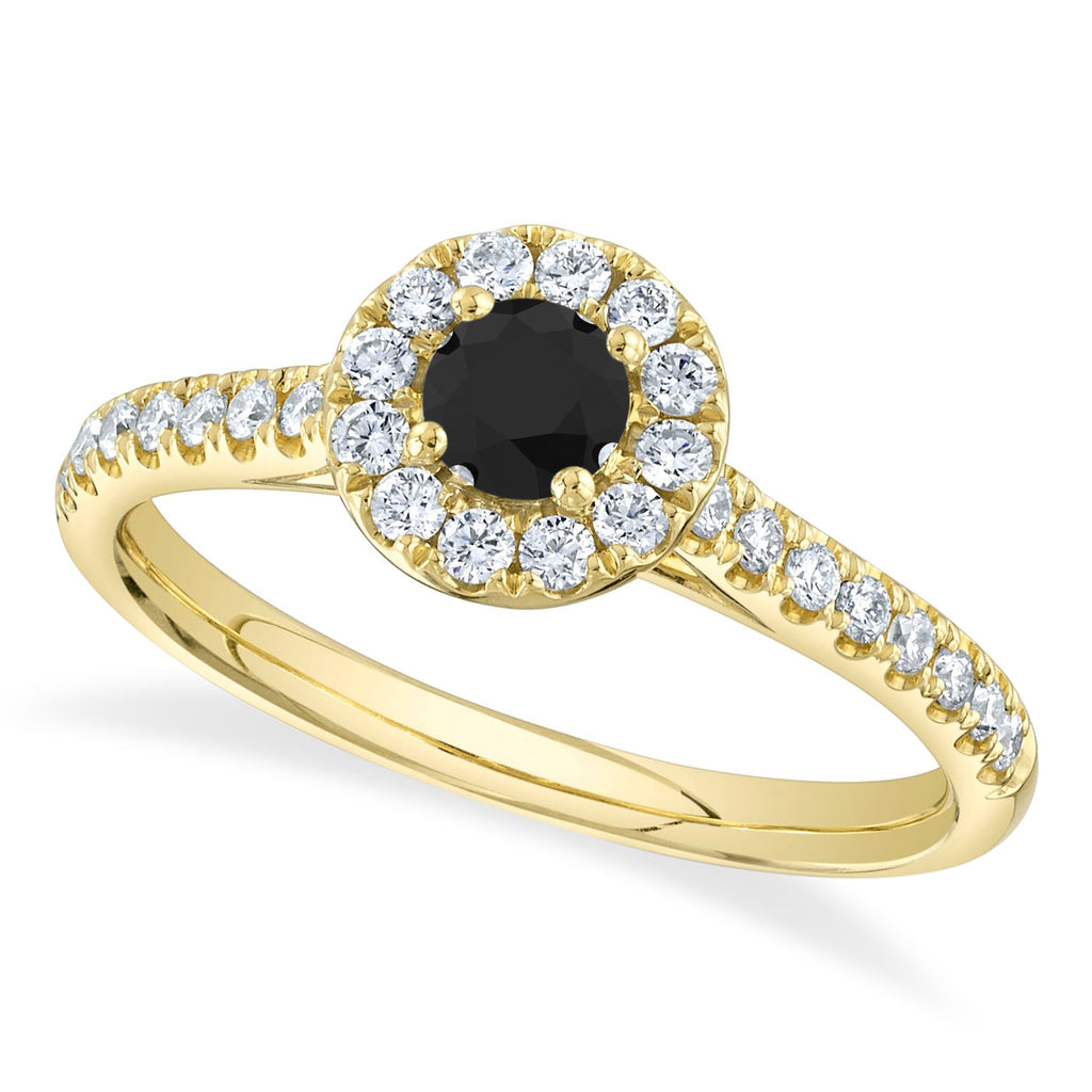 Round Black Diamond Solitaire Engagement Ring 14K Yellow Gold (0.62ct)