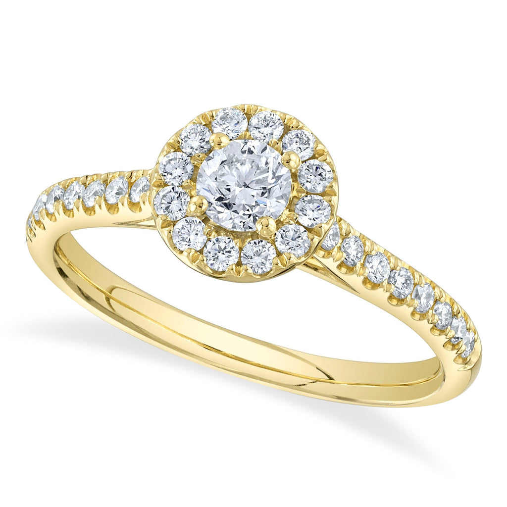 Round Cut Diamond Halo Engagement Ring 14K Yellow Gold (0.62ct)