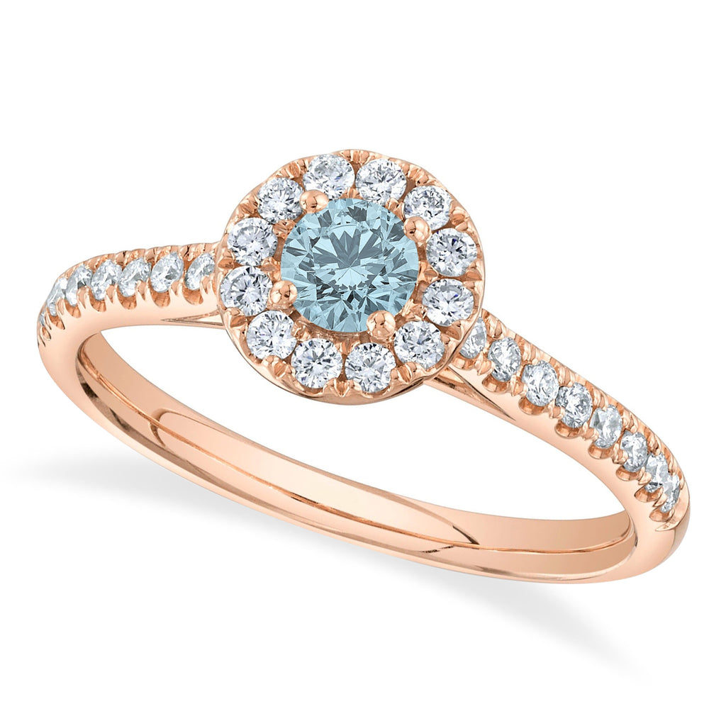 Round Aquamarine Solitaire & Diamond Engagement Ring 14K Rose Gold (0.56ct)