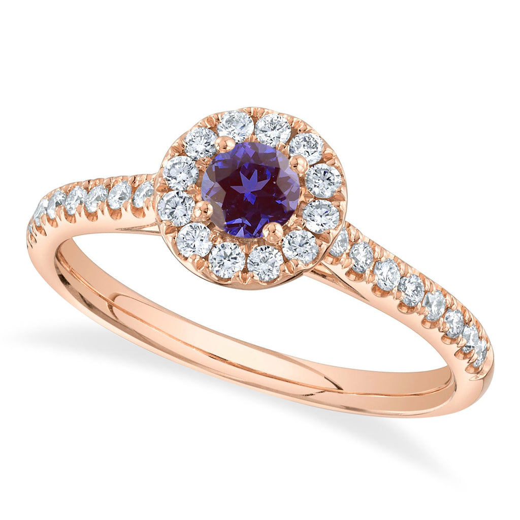 Round Alexandrite & Diamond Engagement Ring 14K Rose Gold (0.61ct)