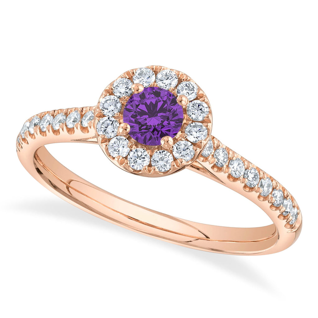 Round Amethyst Solitaire & Diamond Engagement Ring 14K Rose Gold (0.56ct)
