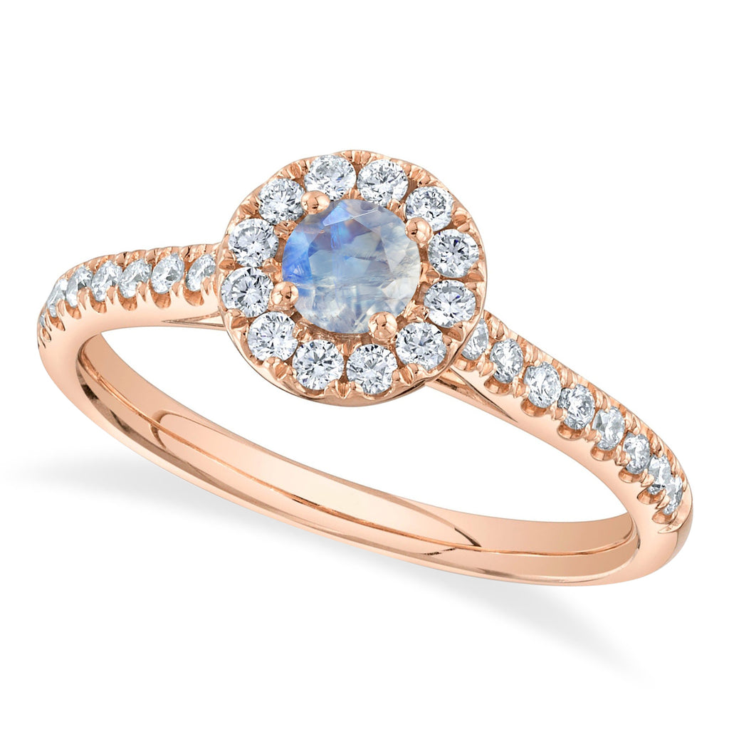 Round Moonstone & Diamond Engagement Ring 14K Rose Gold (0.62ct)