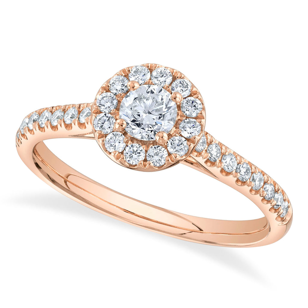 Round Cut Diamond Halo Engagement Ring 14K Rose Gold (0.62ct)